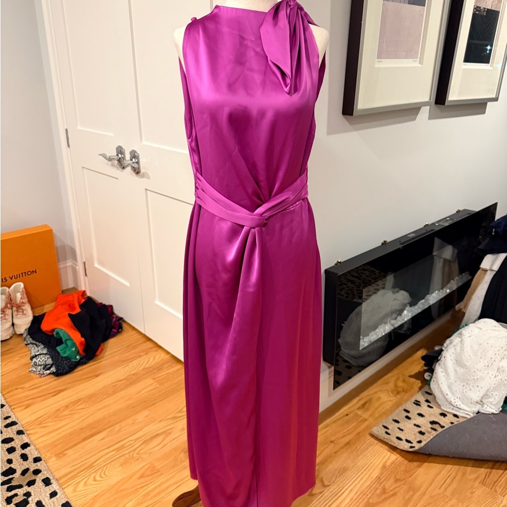 Nanushka Satin Knot-Waist Midi Dress in Fuchsia - Picture 7 of 13